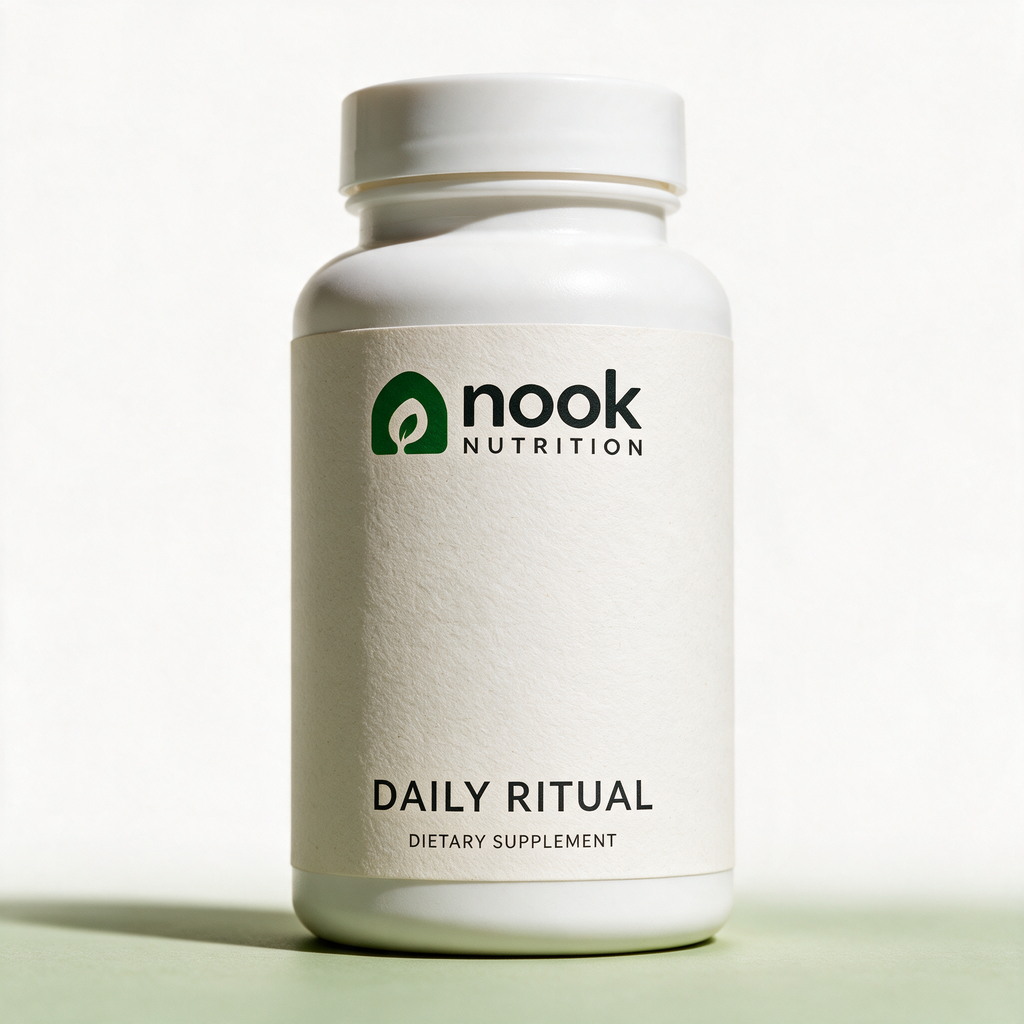 Nook Nutrition Daily Ritual concept bottle on a warm white studio background