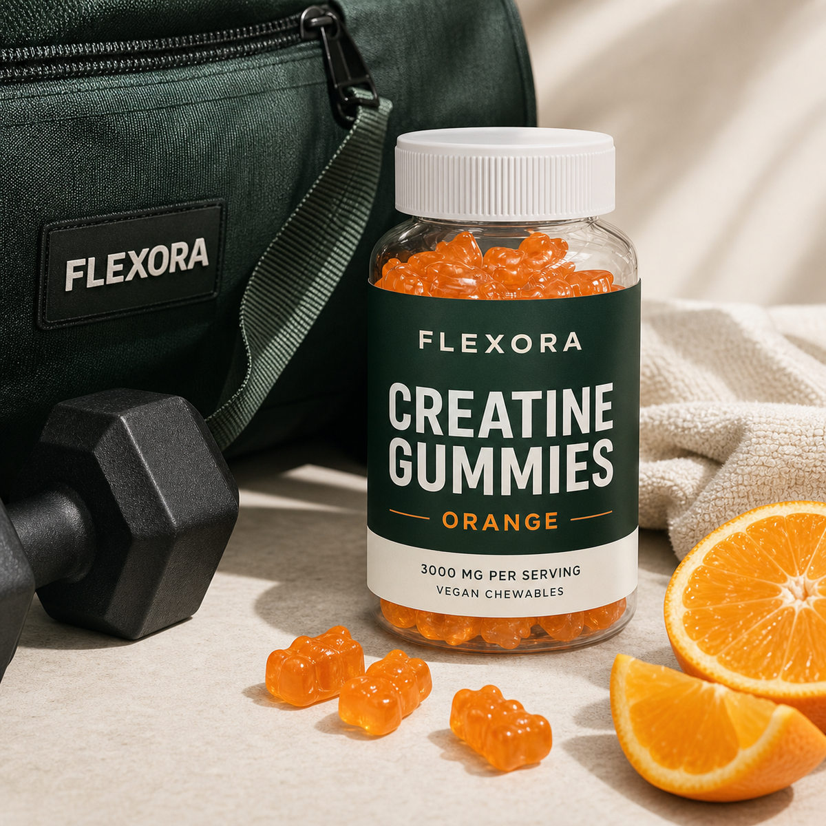 FLEXORA Orange Creatine Gummies — lifestyle image
