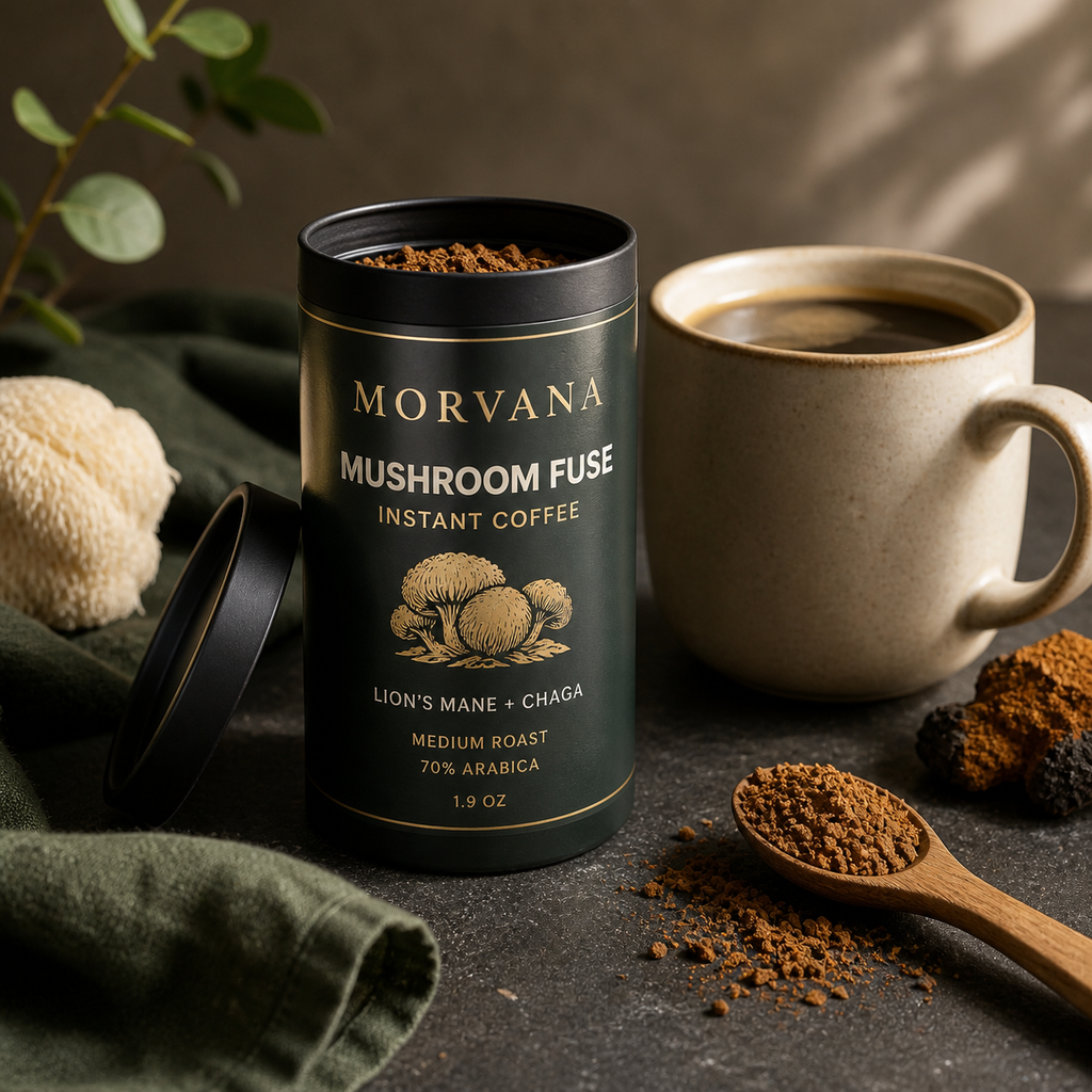 MORVANA Mushroom Fuse Instant Coffee — lifestyle image