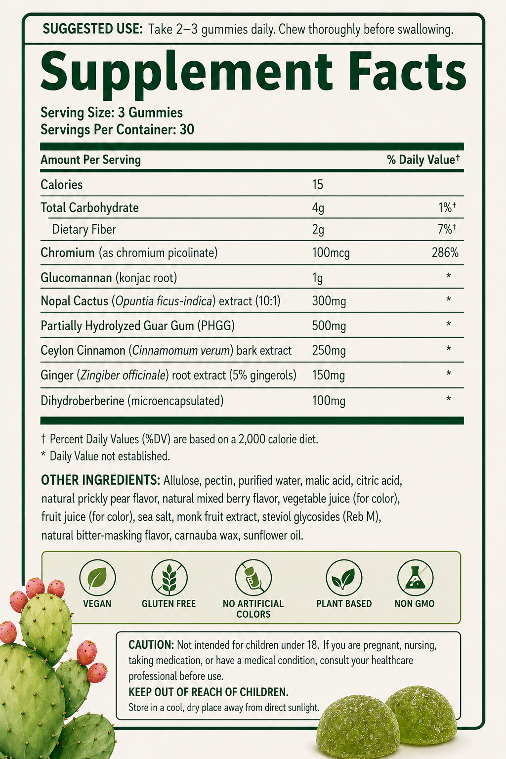 Nopal Superfood Gummies — Supplement Facts